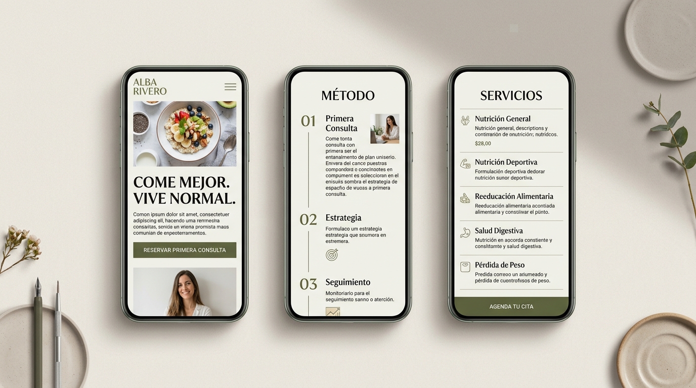 Alba Rivero Nutrición — Pantallas y flujo de navegación móvil